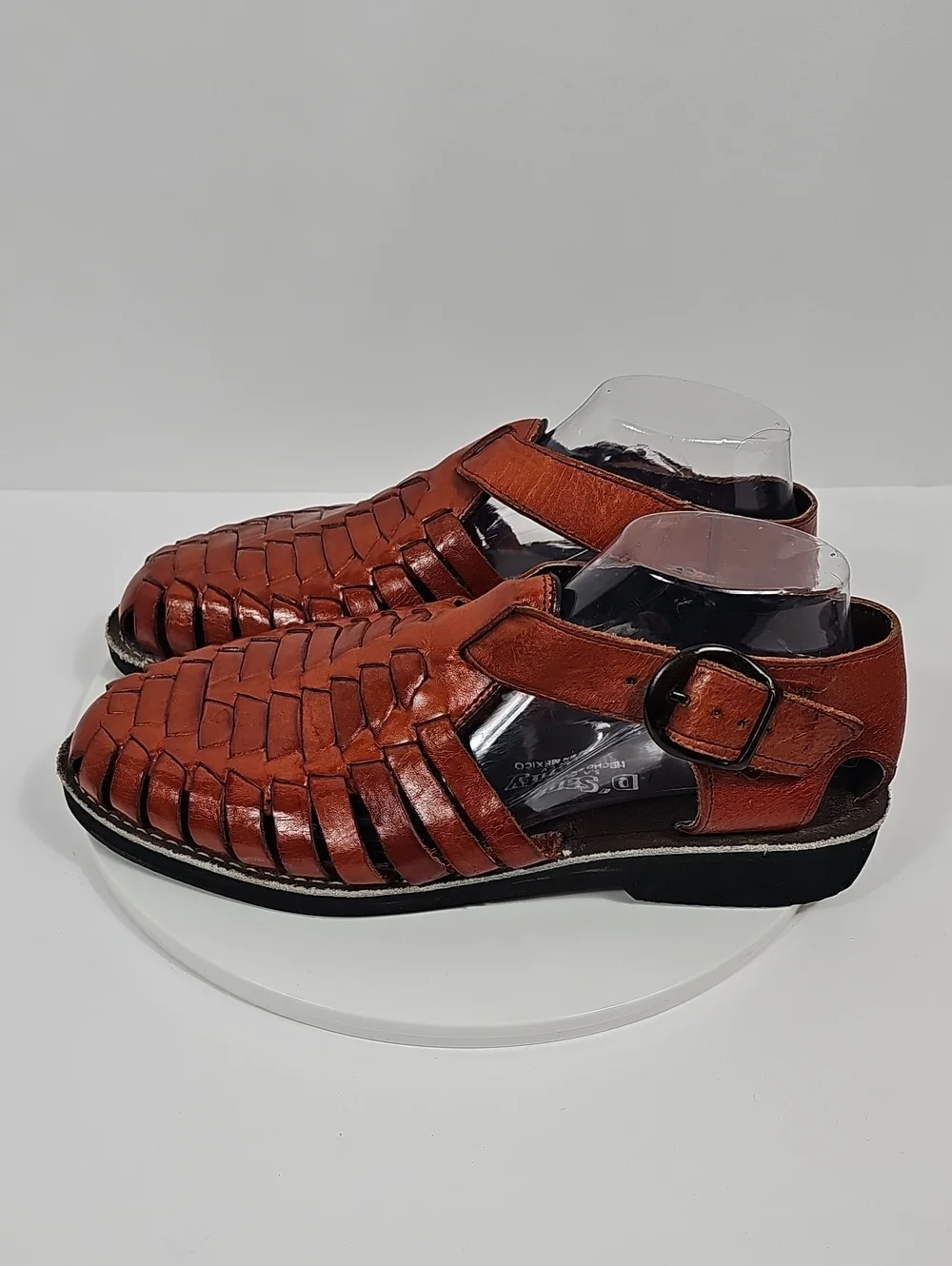 D'Santy Leather Huarache Sandals Mexico Woven Fisherman Brown 8 Boho Festival